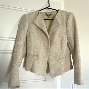 Structured Cropped Blazer with Piping Detail and Tweed Texture
